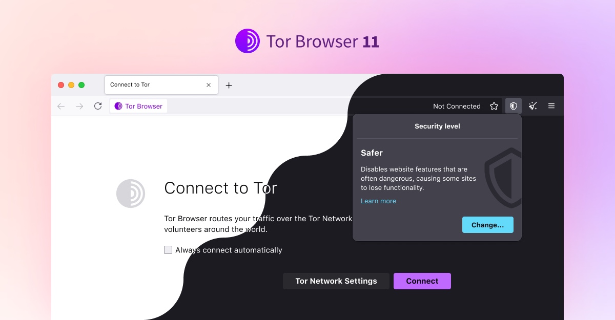 Tor-ბრაუზერი 11 დაკავშირების ეკრანით ნათელი და მუქი გაფორმების პირობებში